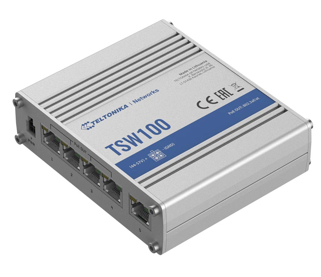 TSW100 Ipari Switch 5 x Gigabit Ethernet port Layer 2 PoE+ 